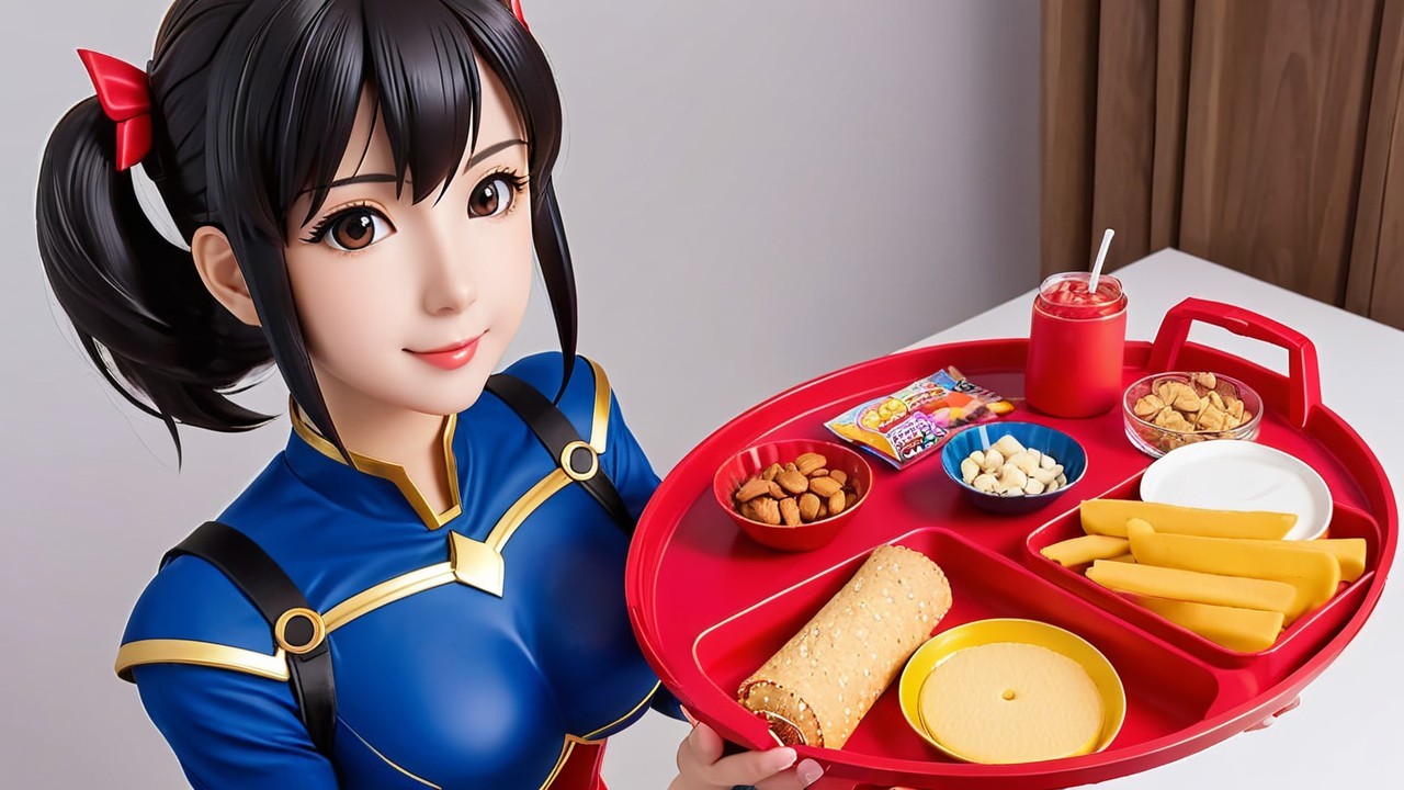 Character with Long Black Hair and Snack Tray