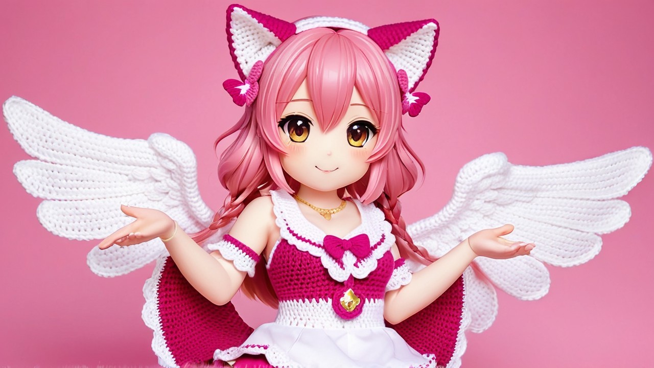 Anime Figure with Pink Hair, Cat Ears, and Wings