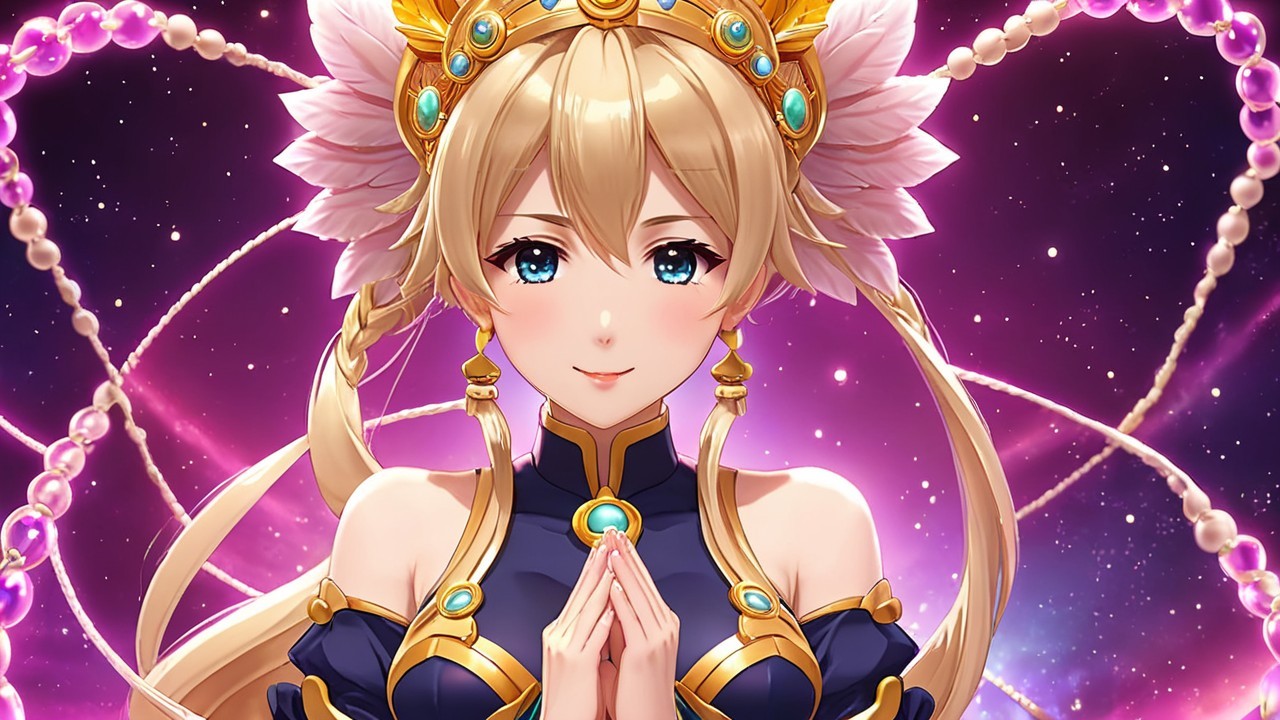 Fantastical Character in Cosmic Scene with Floral Elements