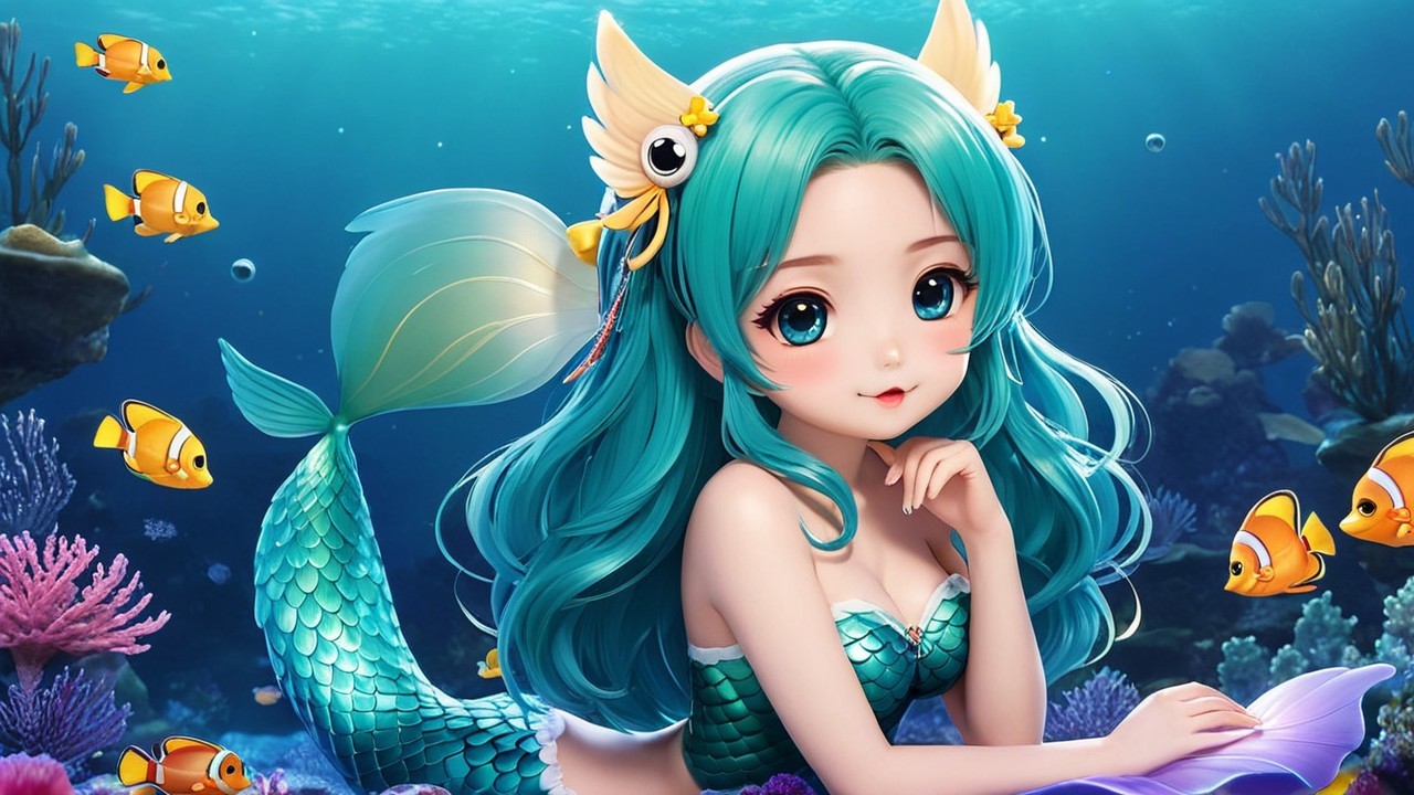 Animated Mermaid in Vibrant Underwater Scene