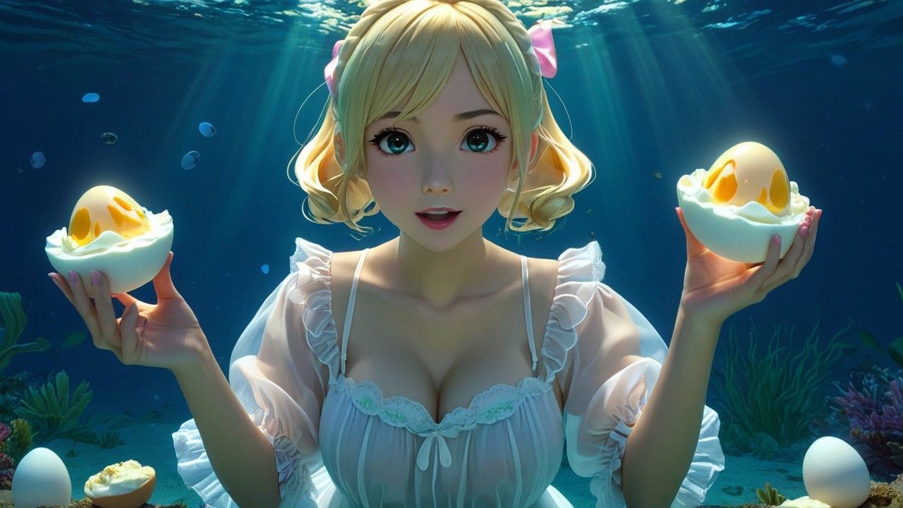 Whimsical Underwater Scene with Young Woman and Coral