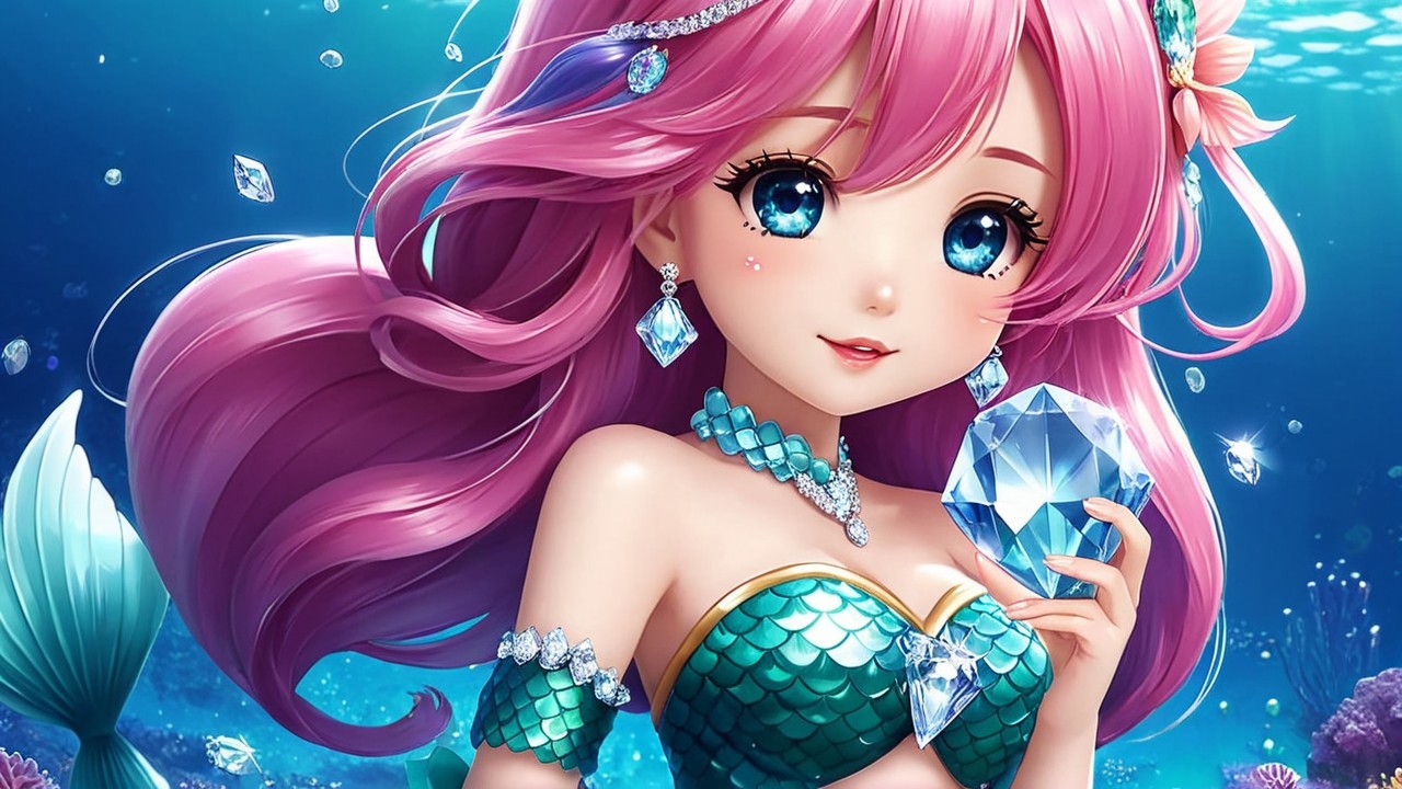 Whimsical Underwater Scene with Animated Mermaid