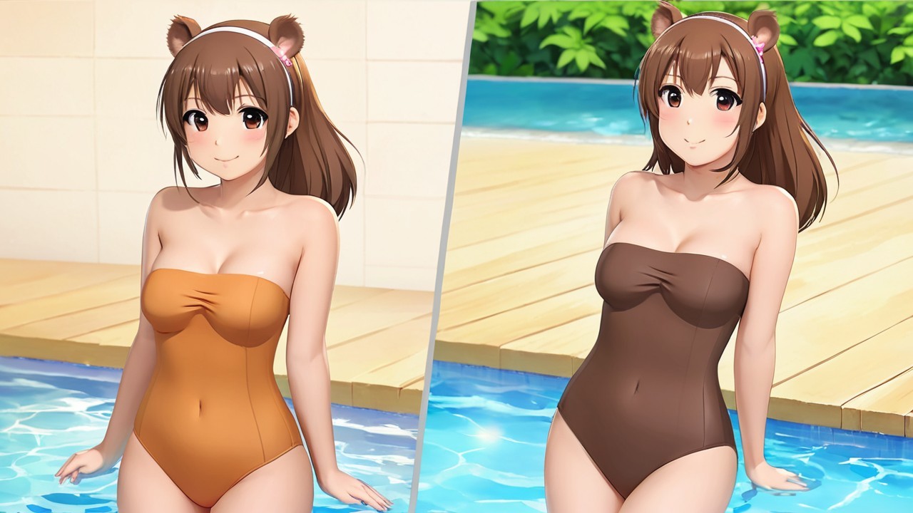 Animated Character in Two Swimsuit Variations