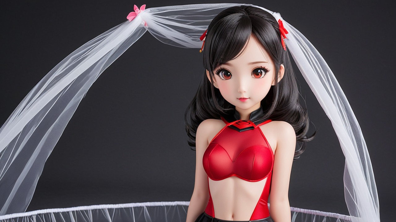 Detailed Doll with Black Hair and Red Accessories