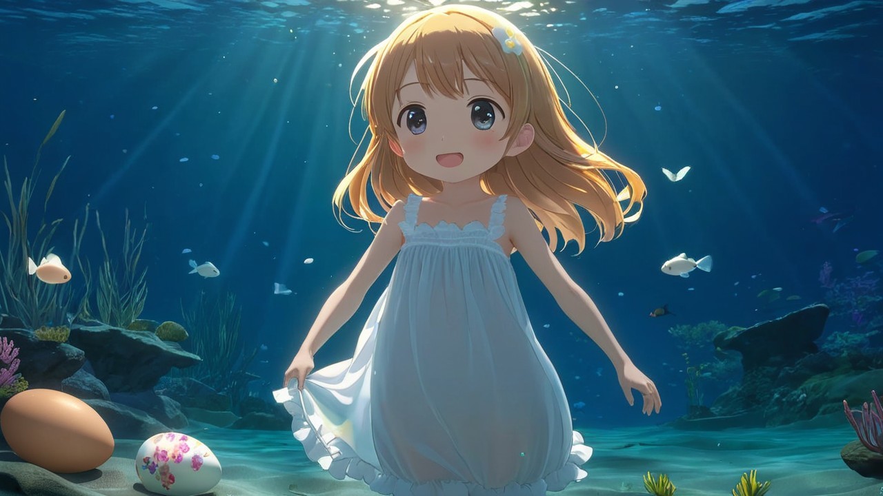 Underwater Scene of a Girl with Marine Life