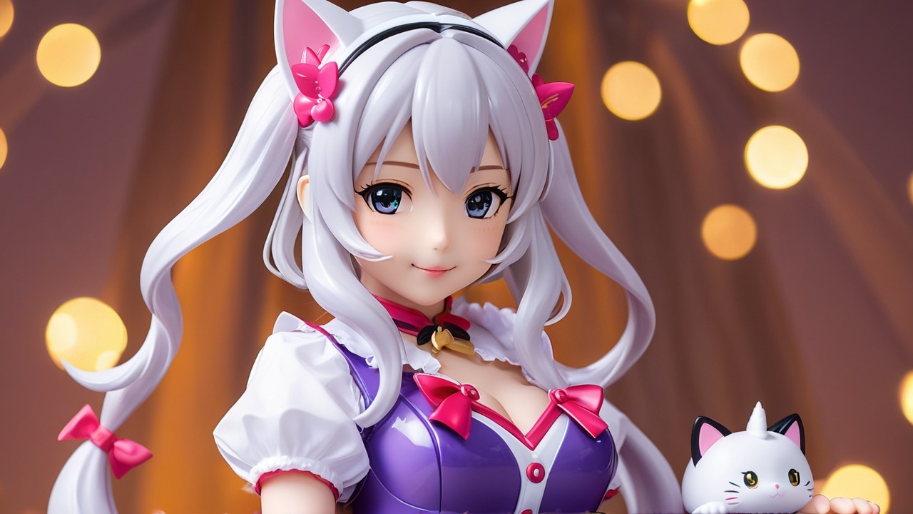 Charming Girl Figure with Silver Hair and Cat Ears