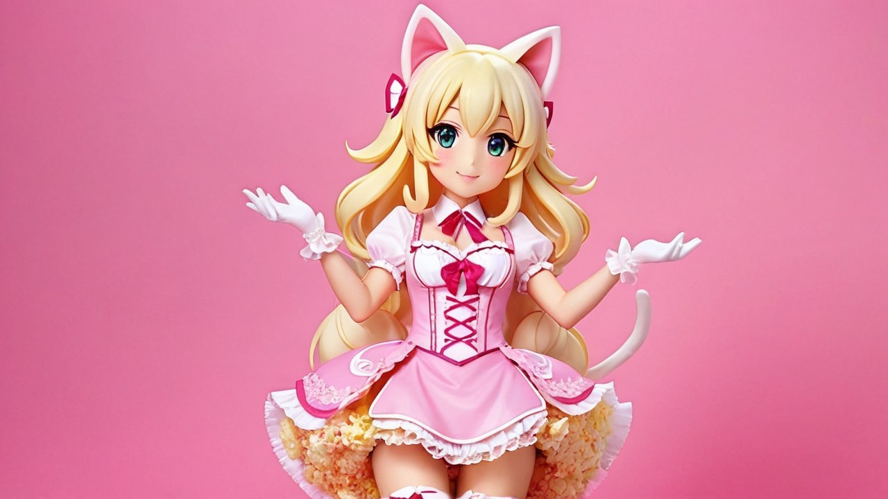 Charming figure of a girl with cat ears in pink outfit