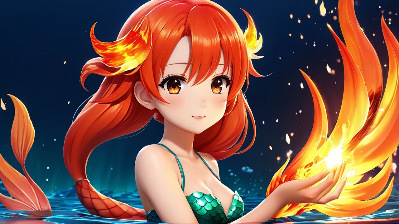 Anime Character with Orange Hair in Mermaid Outfit