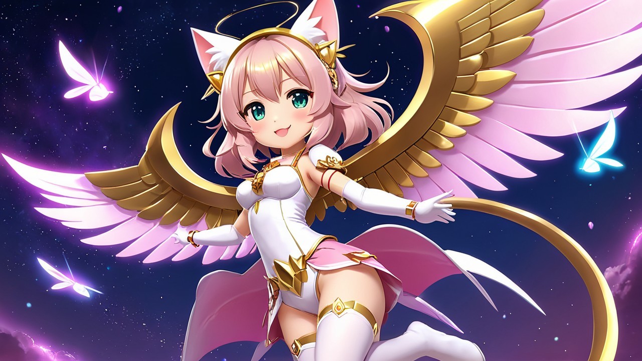 Anime Character with Cat Features in Celestial Setting
