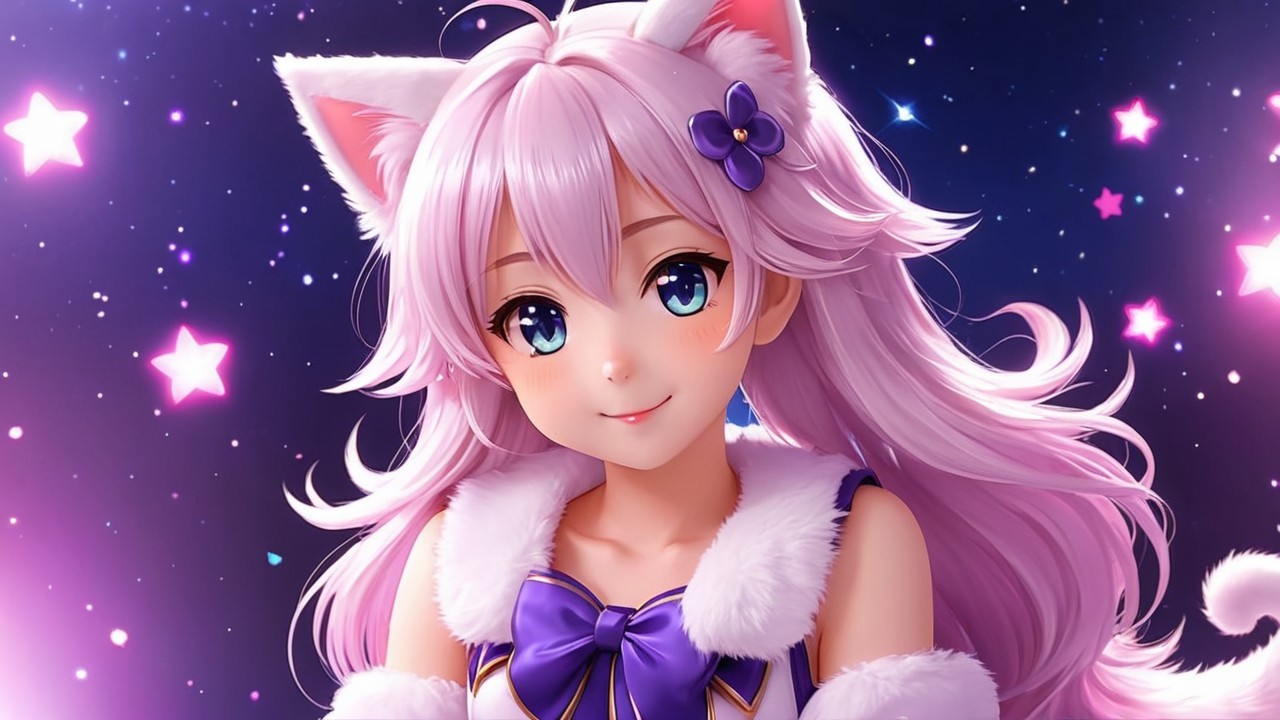 Charming Character with Pink Hair and Cat Ears