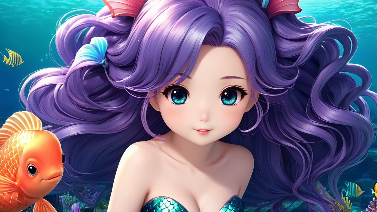 Charming Animated Mermaid with Colorful Accessories
