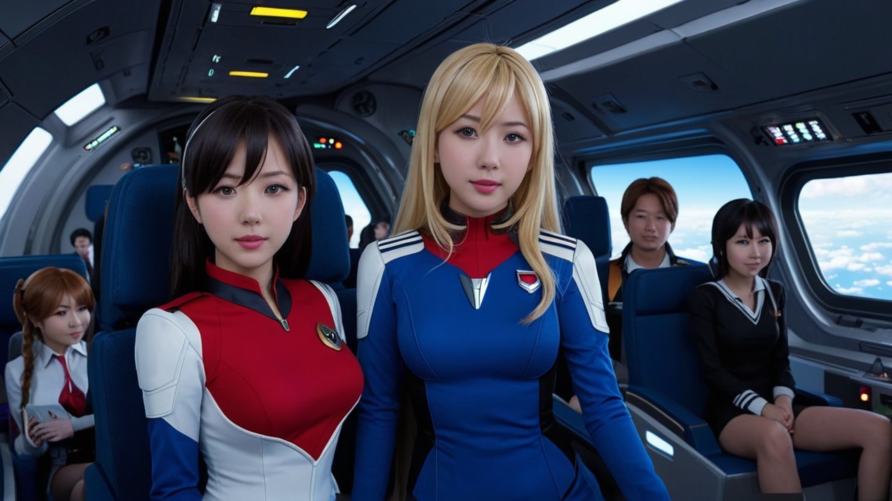 Futuristic Spacecraft Interior with Diverse Passengers