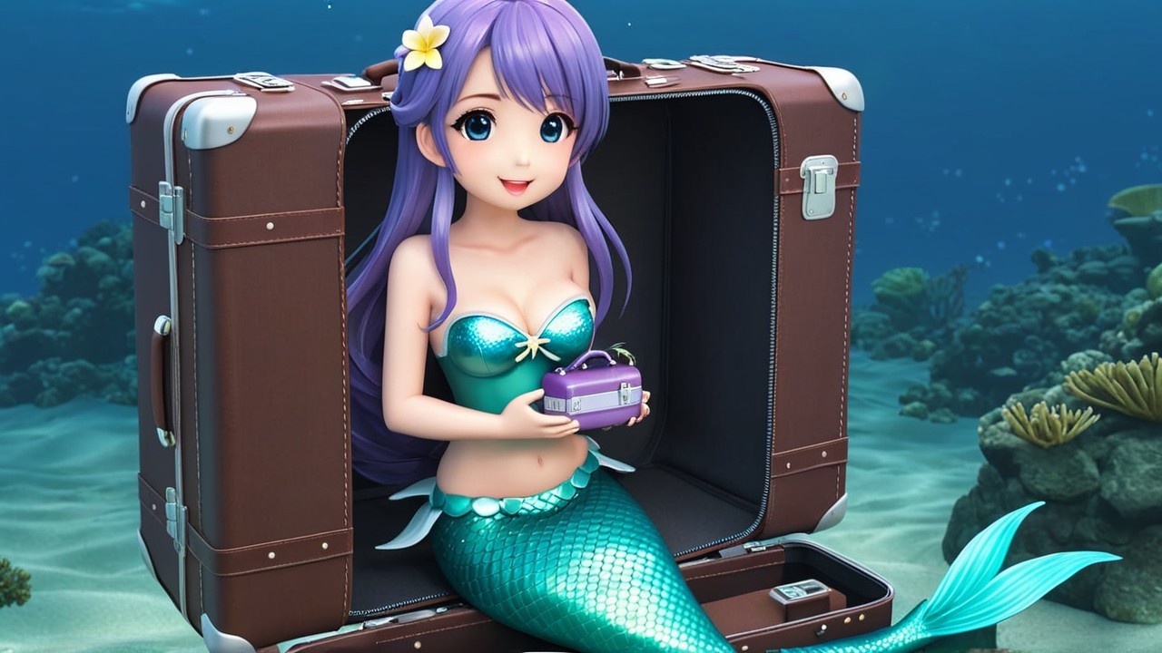 Whimsical Underwater Scene with Mermaid and Coral