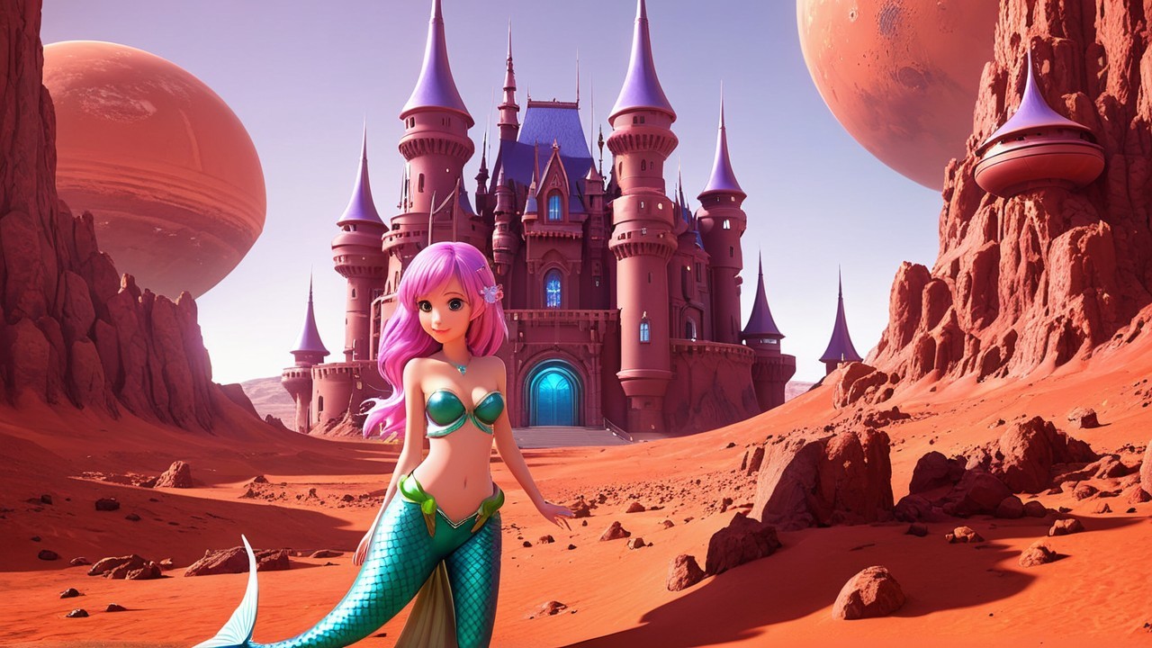Surreal Landscape with Mermaid and Enchanting Castle