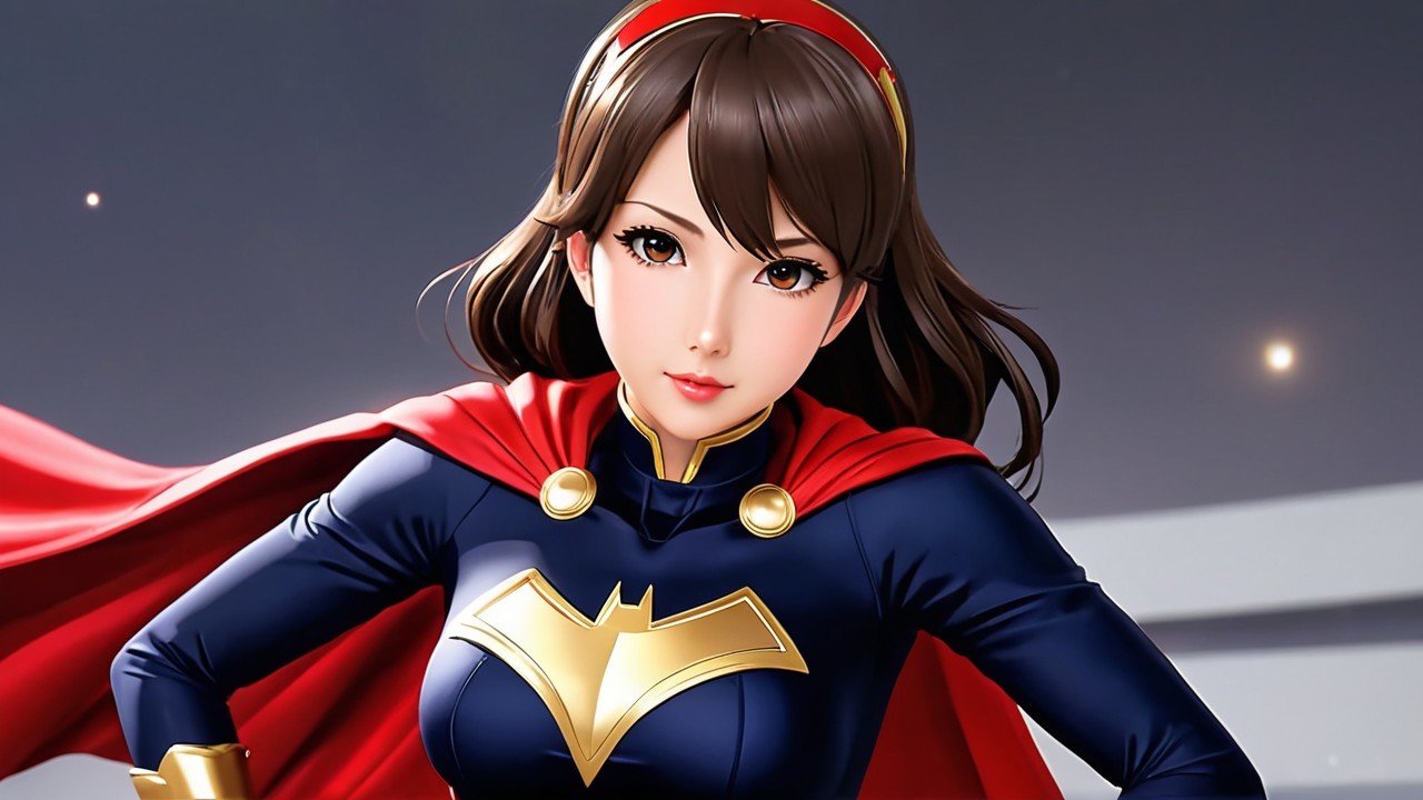 Confident Young Woman in Vibrant Superhero Costume
