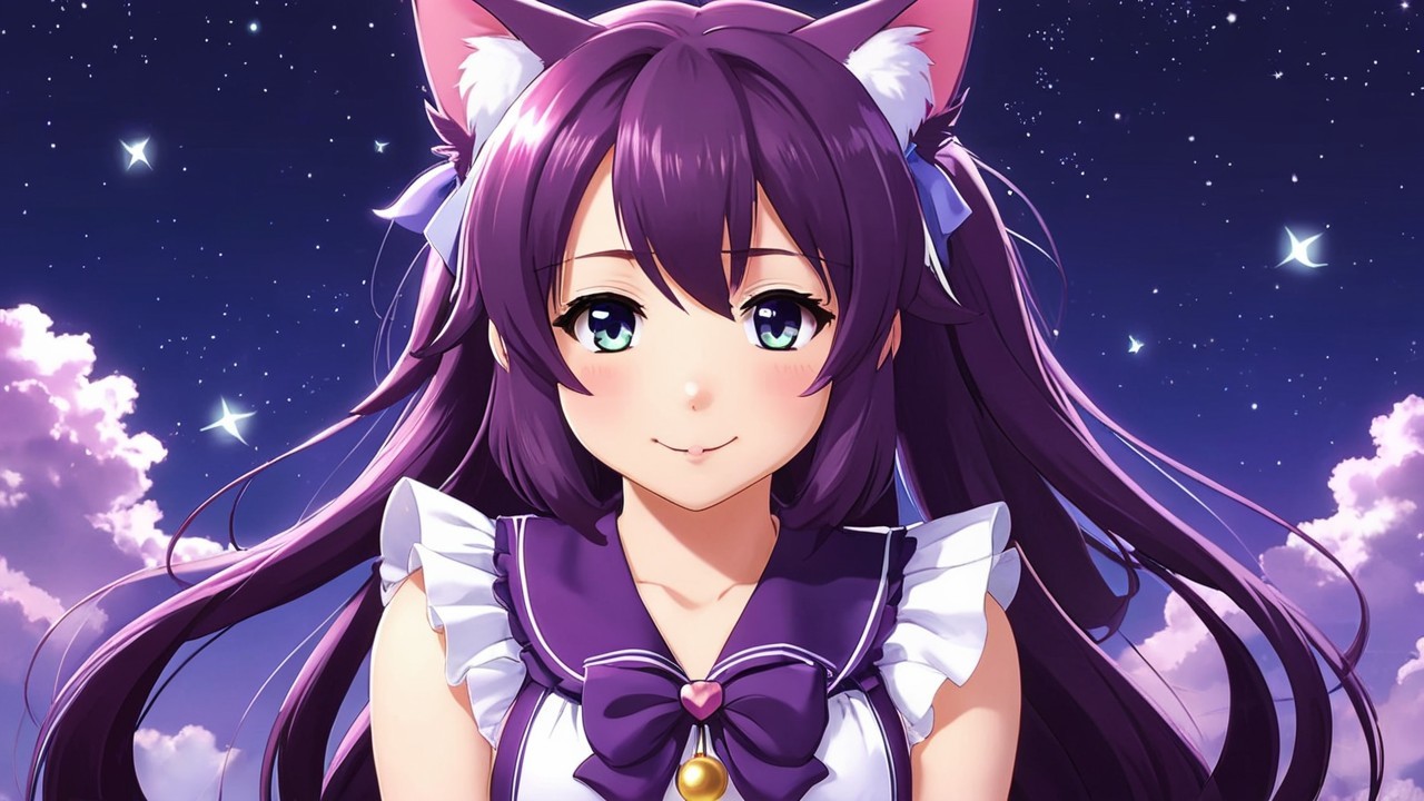 Anime Character with Purple Hair and Cat Ears