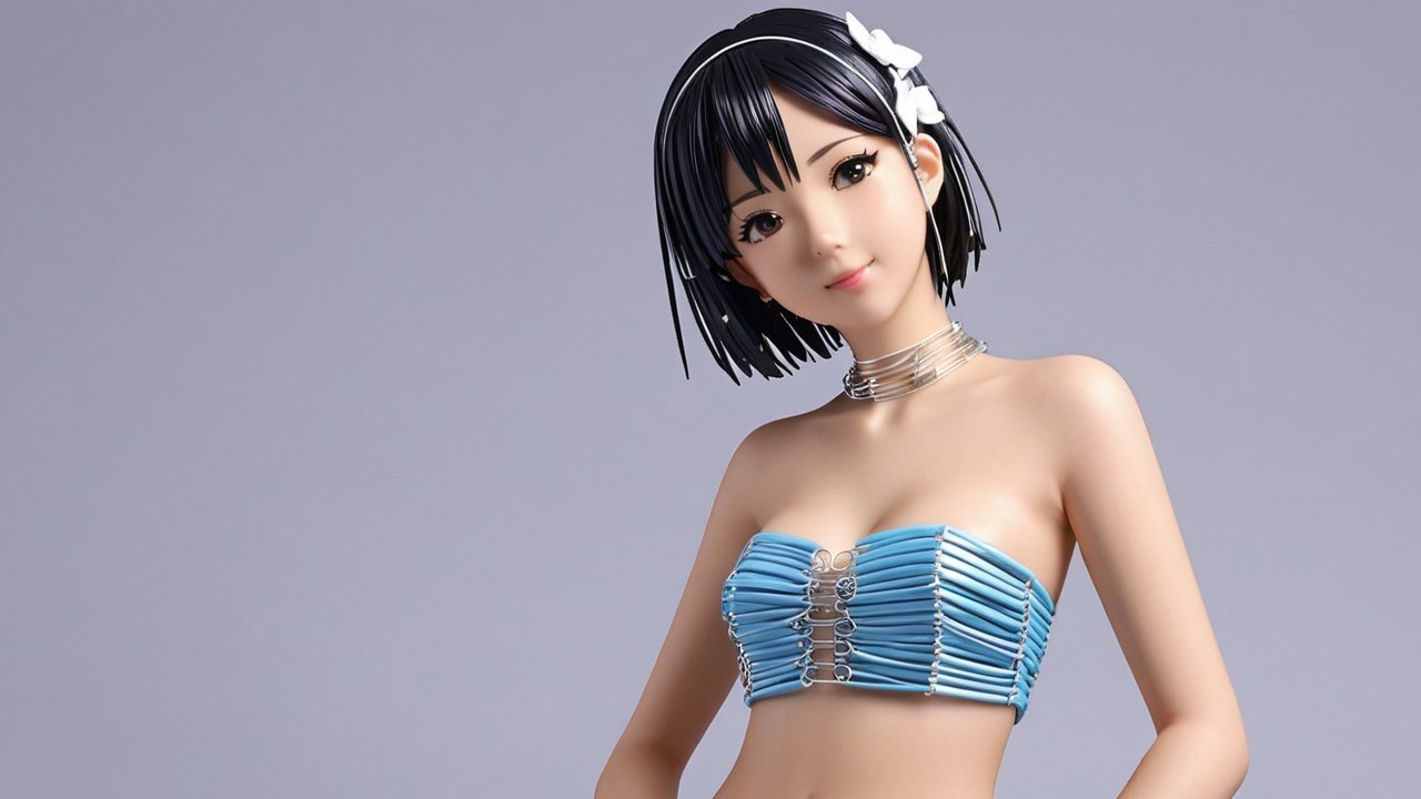 Stylized Figurine of Young Woman in Light Blue Top