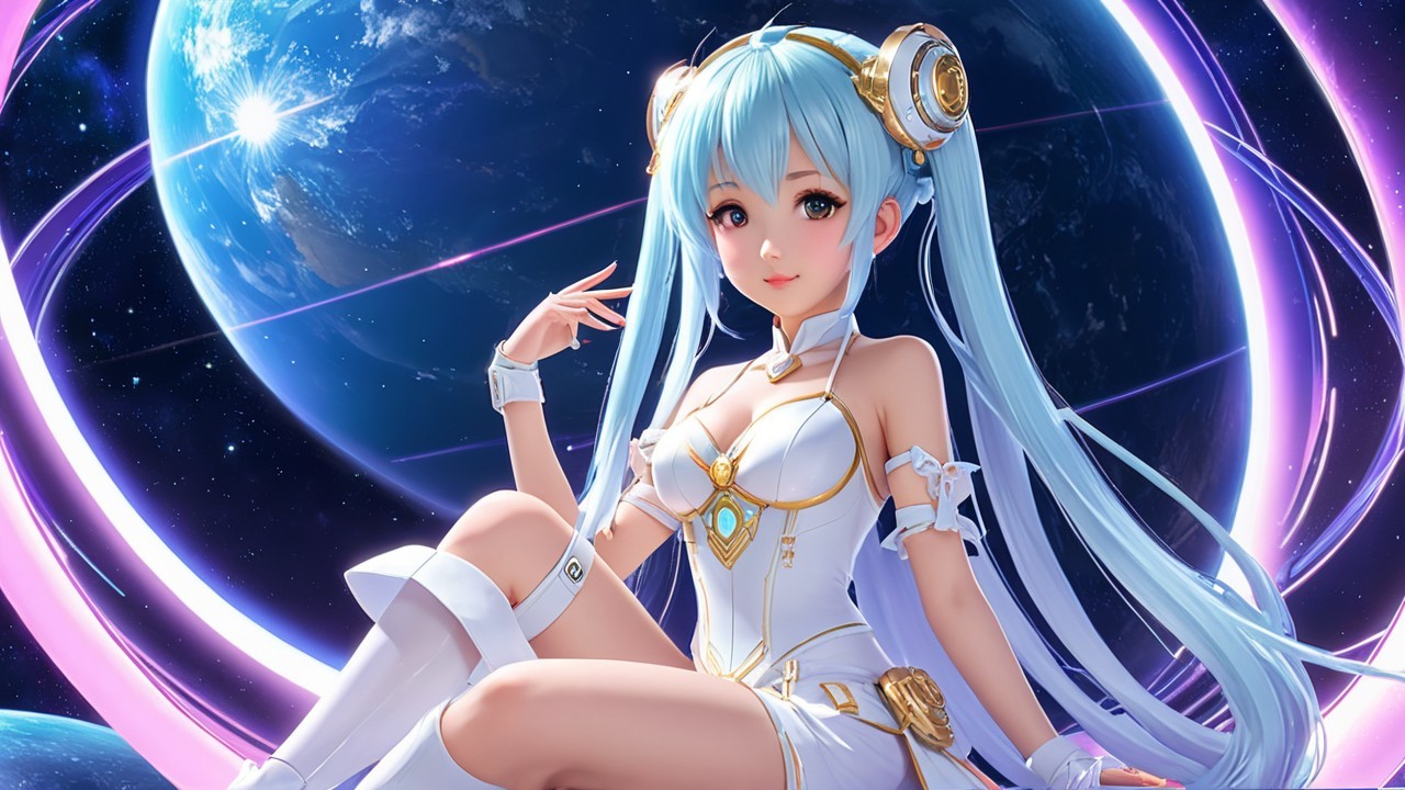 Futuristic Anime Character in Cosmic Scene