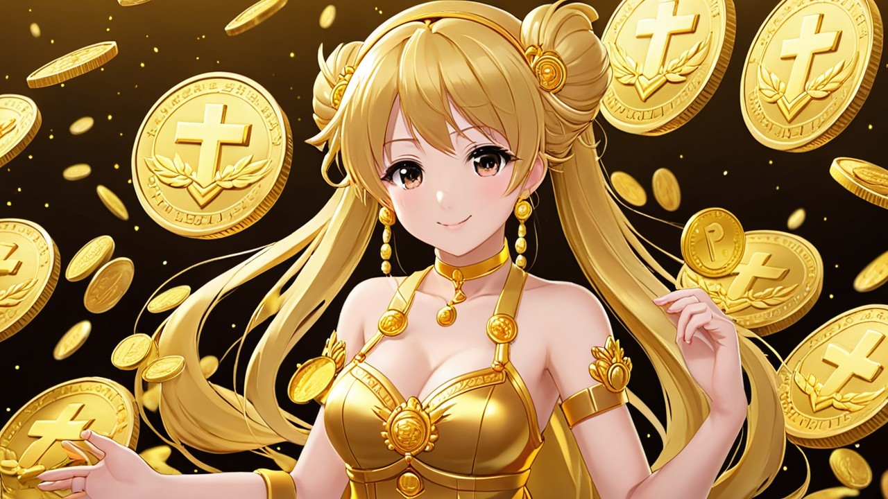 Character in Gold Outfit Surrounded by Coins