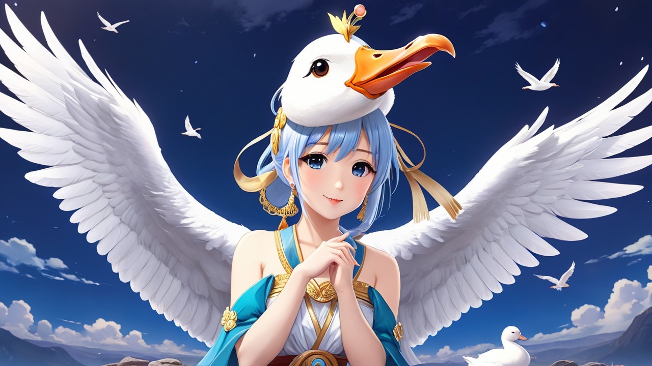 Whimsical Character with Blue Hair and Ethereal Wings