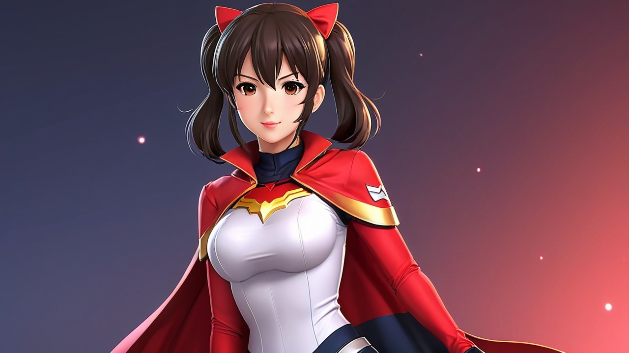 Stylized Female Superhero Character in Red Cape