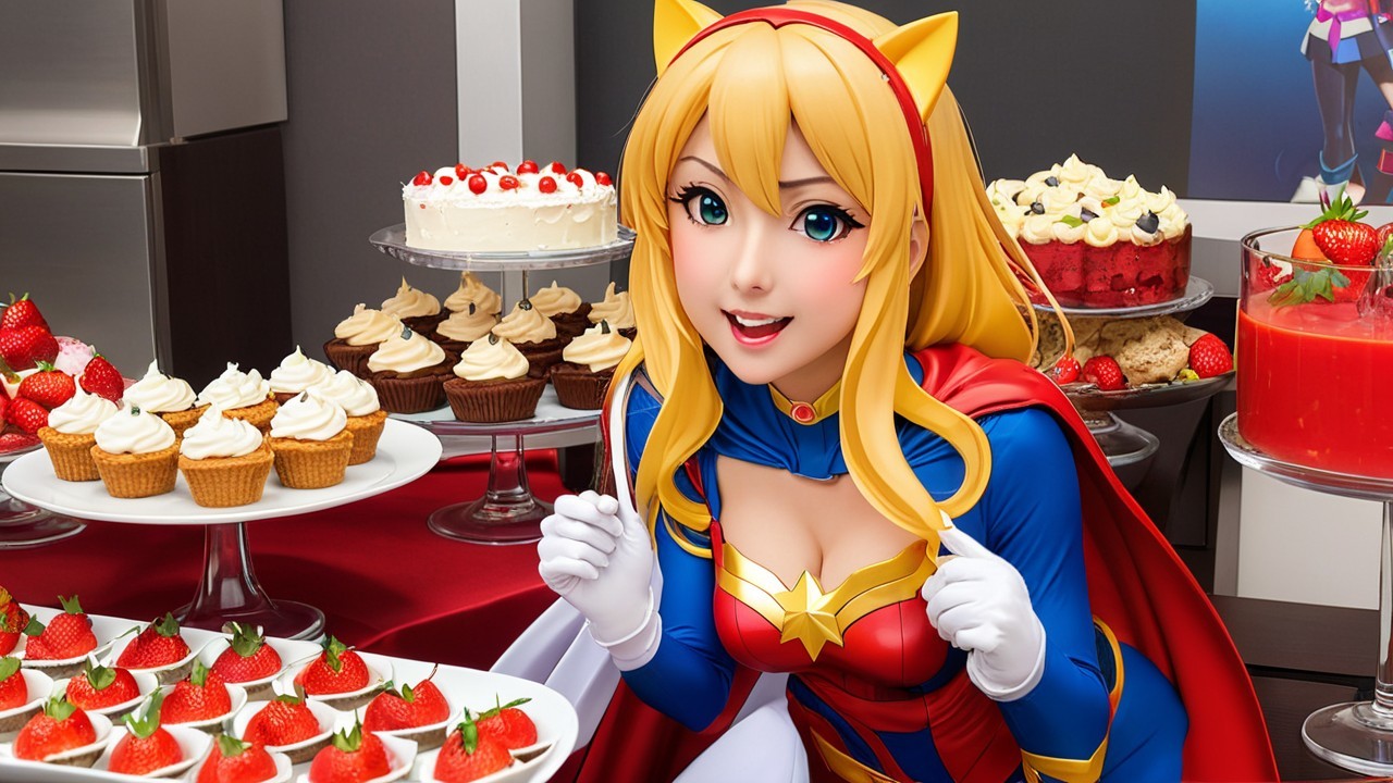 Colorful Dessert Display with Cheerful Character