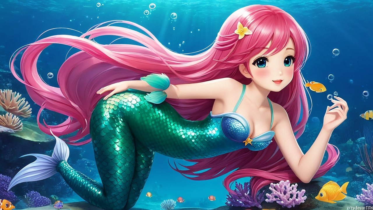 Animated Mermaid in Vibrant Underwater Scene