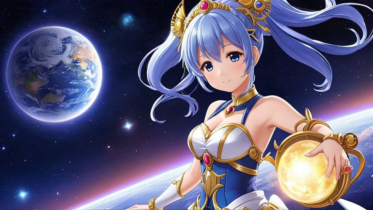 Fantasy Character in Celestial Outfit in Space