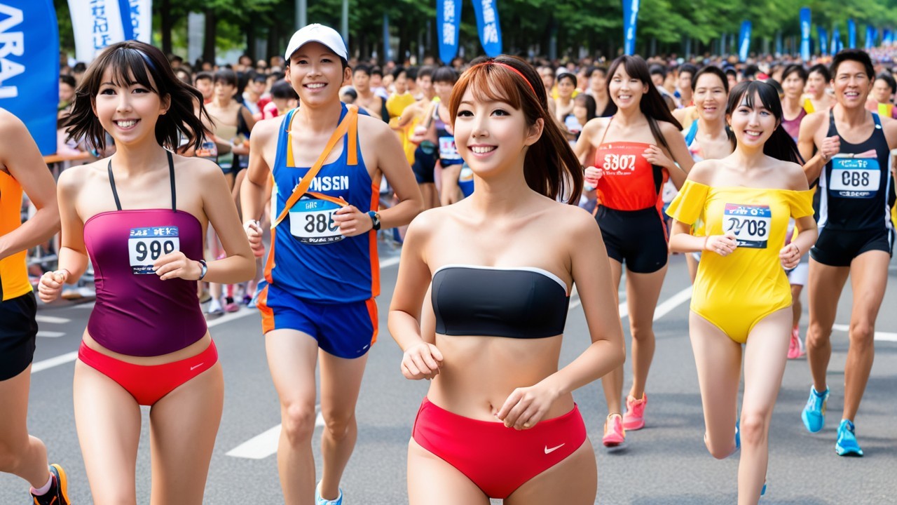 Vibrant Running Event with Colorful Athletic Swimwear