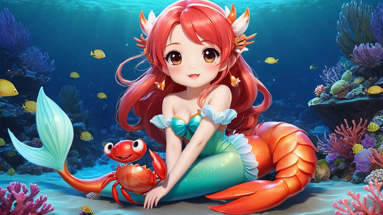 Vibrant Underwater Scene with Mermaid and Marine Life