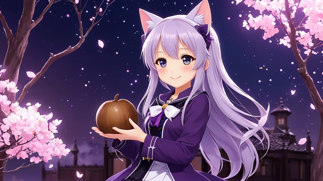 Anime Character with Lavender Hair Under Starry Sky