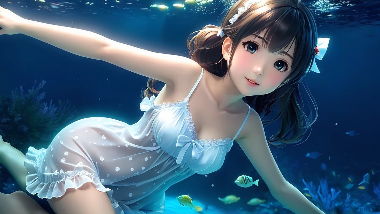 Whimsical Underwater Scene with a Playful Girl