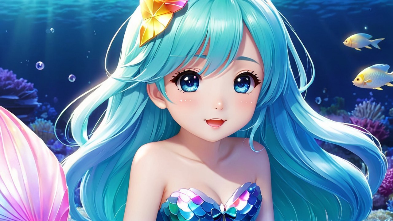 Vibrant Underwater Scene with a Mermaid and Coral Reefs