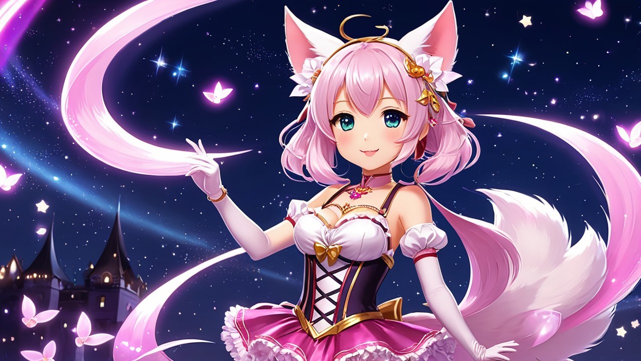 Whimsical Character with Pink Hair and Fox Ears