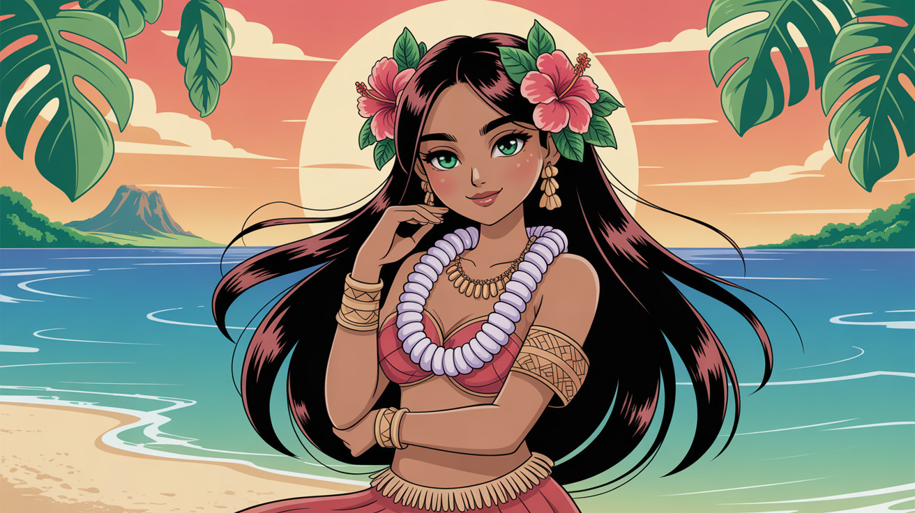 Hawaiian princess illustration in vector design style