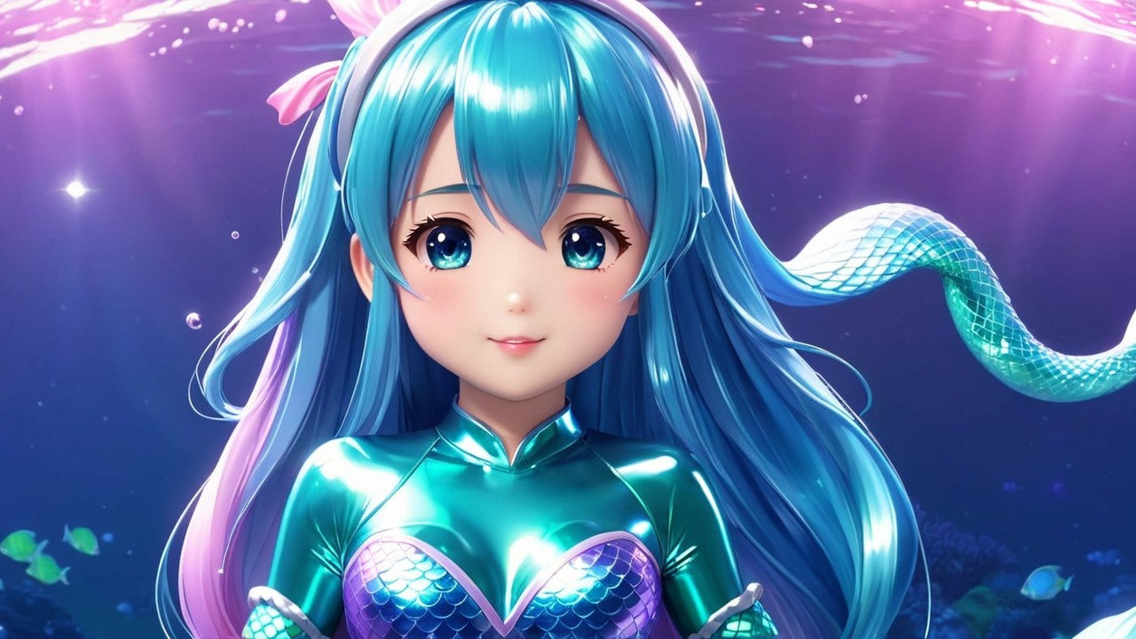 Vibrant Underwater Scene with Animated Mermaid Character