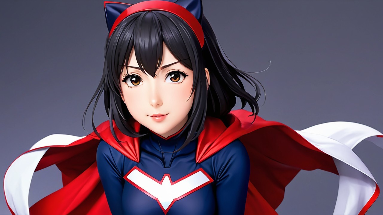 Anime-style superhero character with dark hair and ears