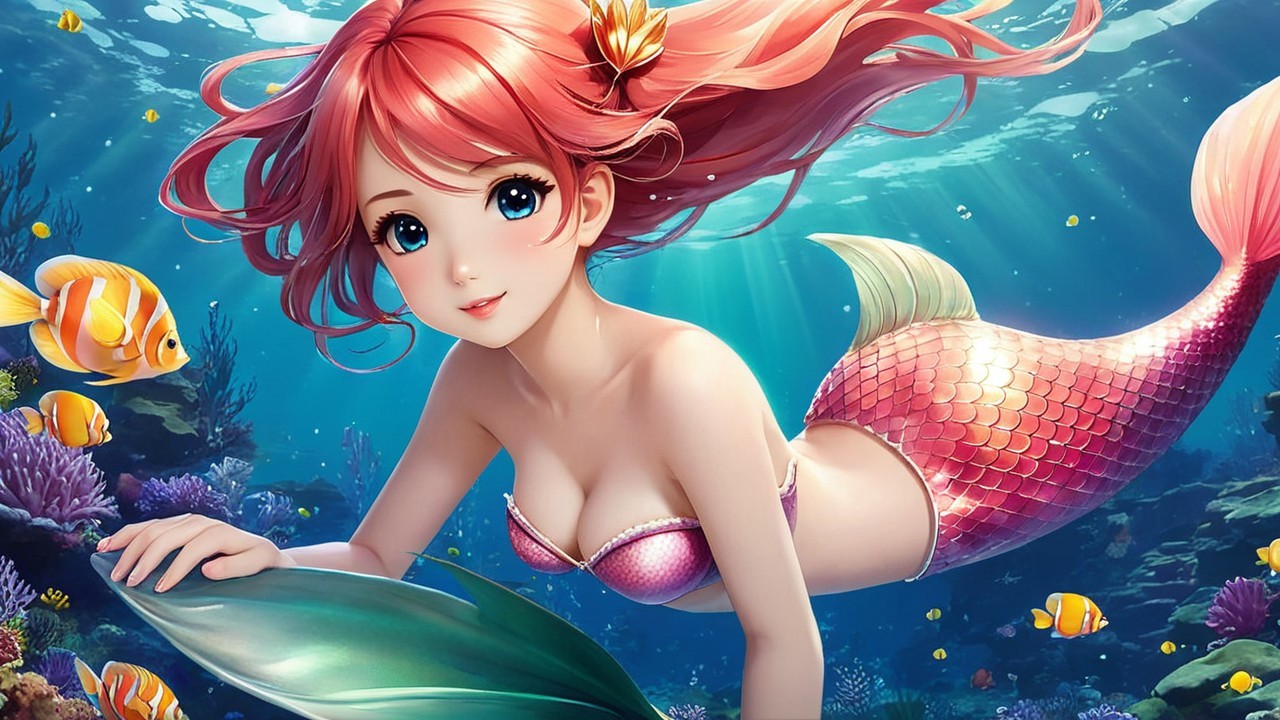 Vibrant Underwater Scene with a Mermaid and Coral Reefs