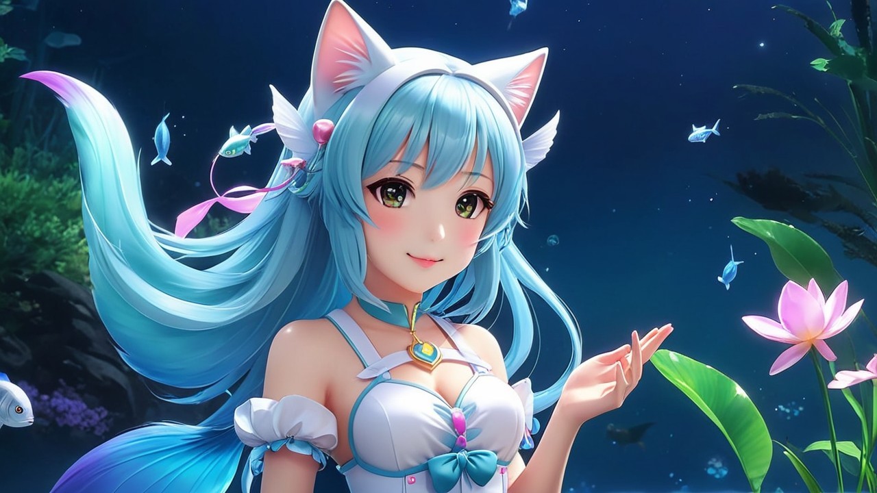 Whimsical Anime Character in Enchanting Underwater Scene