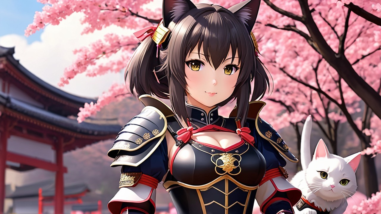 Character with Cat Ears in Cherry Blossom Scene