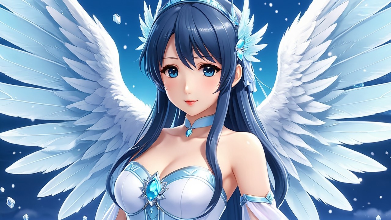 Ethereal Figure with Wings Against Starry Night Sky