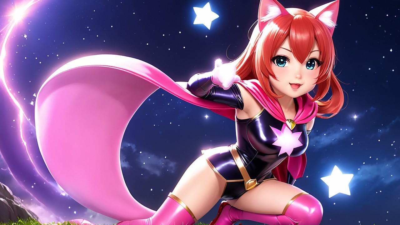 Vibrant Animated Character with Fox Ears and Cape