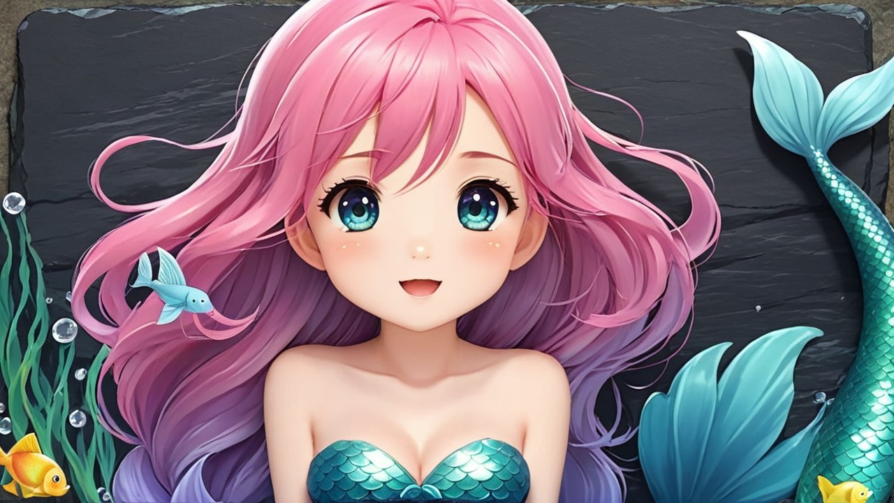 Whimsical Animated Mermaid with Pink Hair and Teal Tail