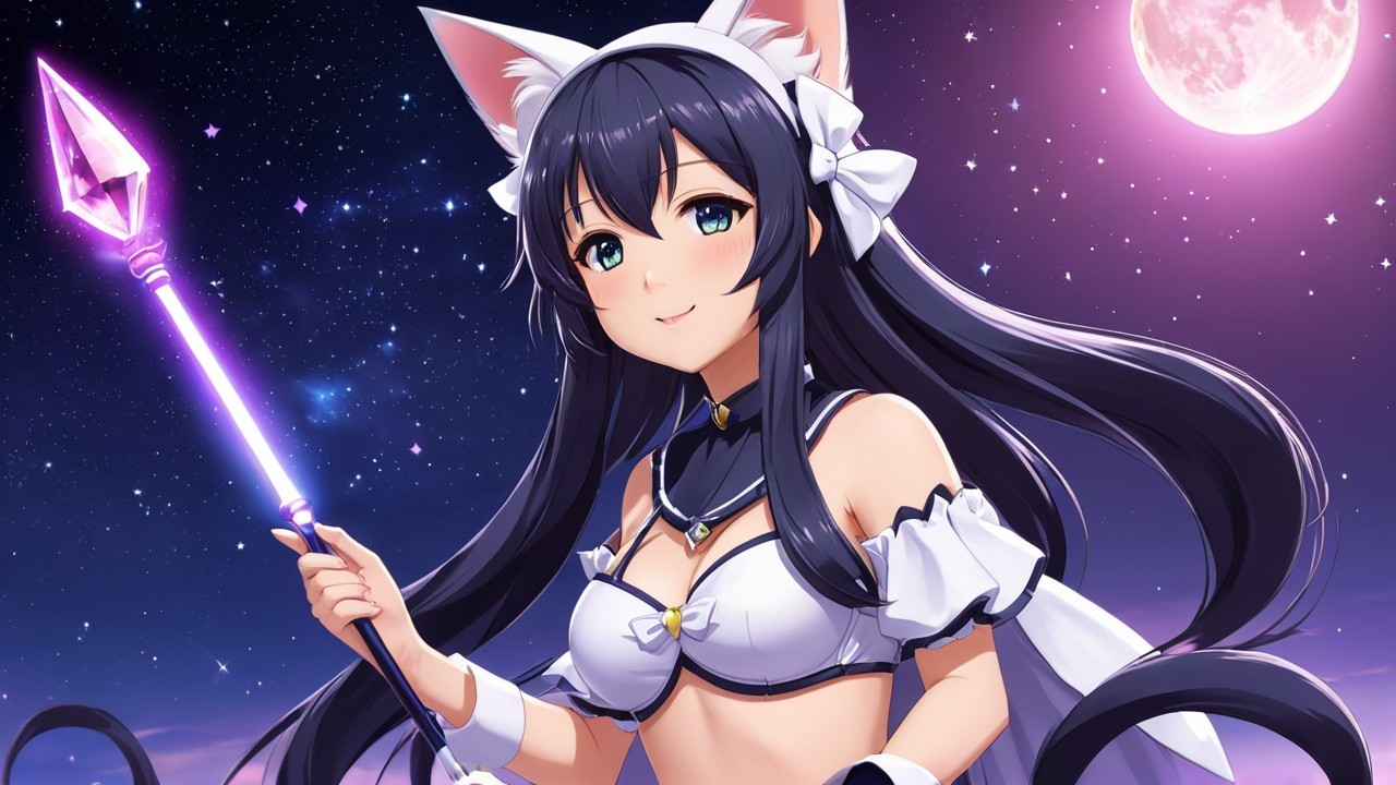 Character with Cat Ears in Starry Night Sky