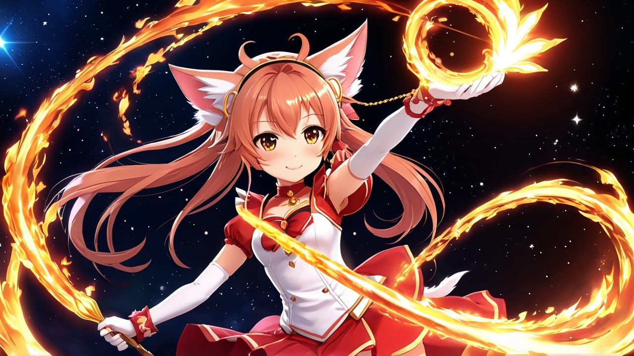 Vibrant anime character with orange hair and fox ears
