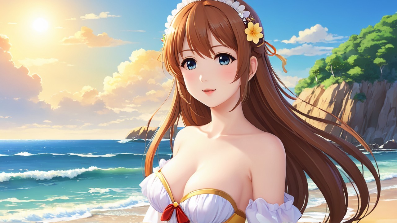 Young Woman in Stylish Swimsuit at Scenic Beach