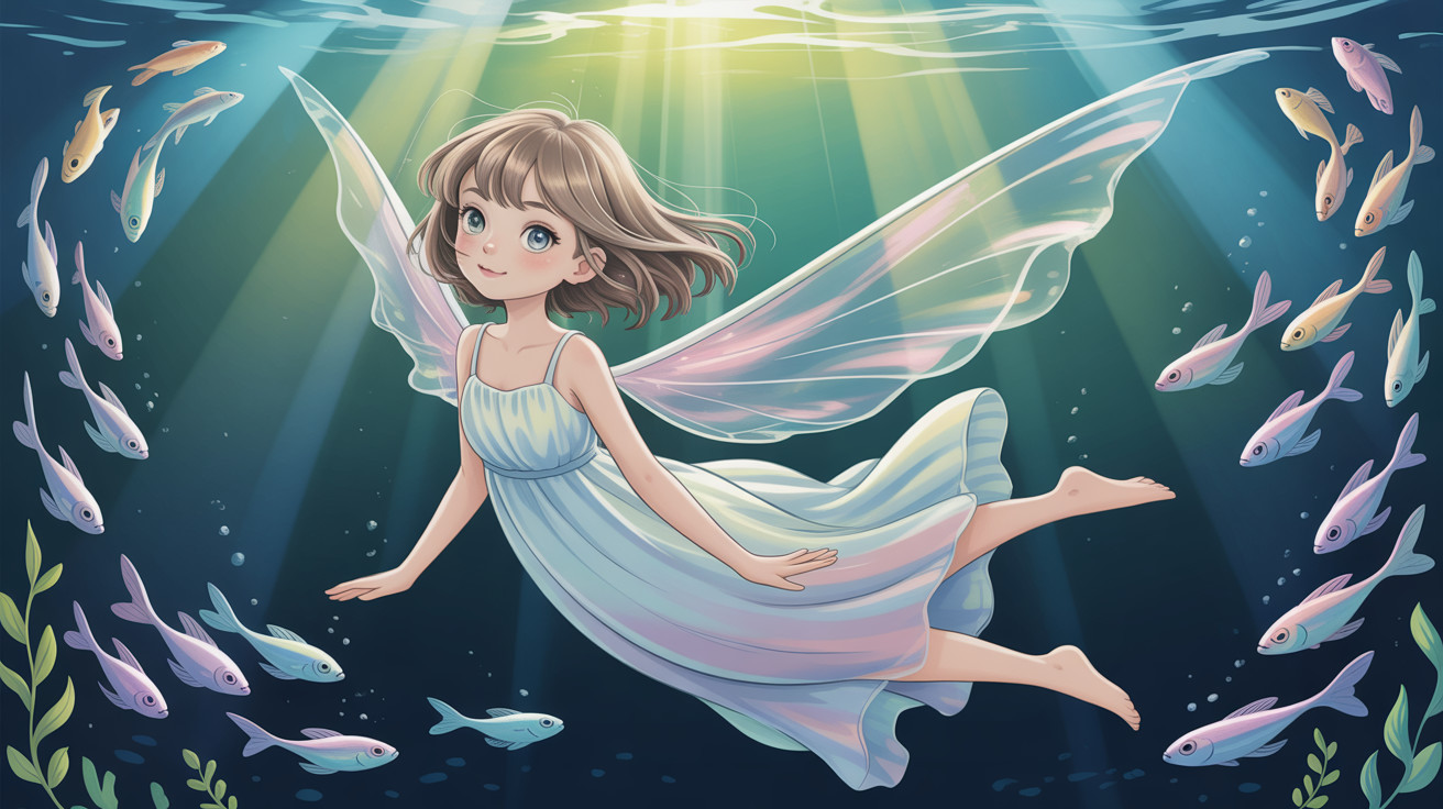 Vibrant Anime Pixie with Translucent Rainbow Wings