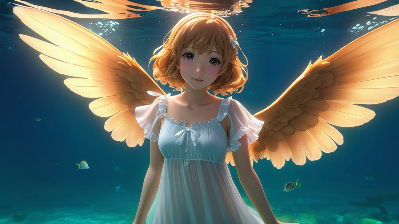 Underwater Scene with Woman and Butterfly Wings