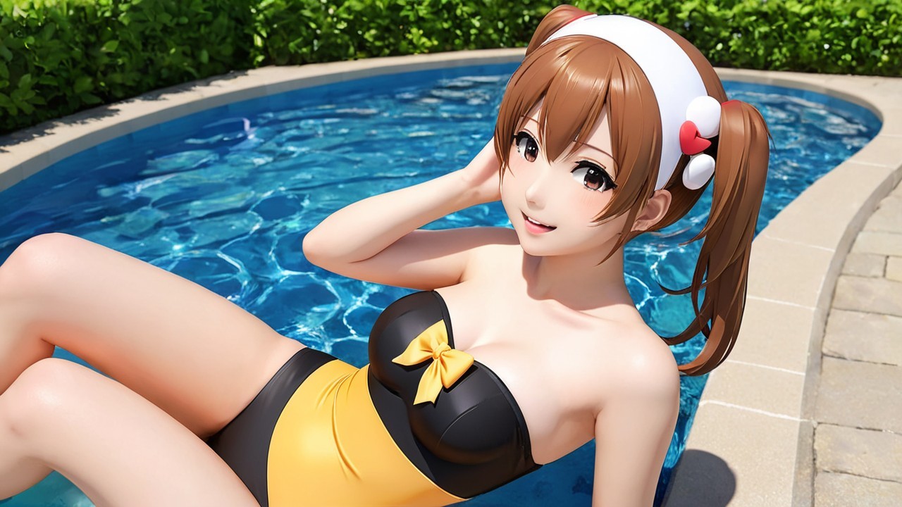 Animated Character by Sparkling Pool in Summer Attire