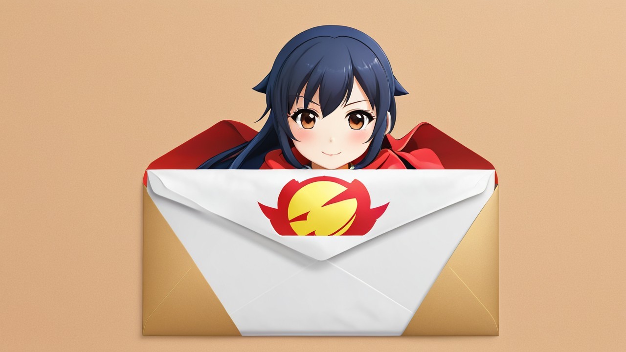 Animated Character in Envelope with Red Cape